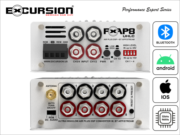 PX AP8 UHLC - 8 Kanal ULTRA HIGH/LOW AIR PLUS Car DSP SIGNAL KONVERTER - IOS/ANDROID BT APP Steuerung